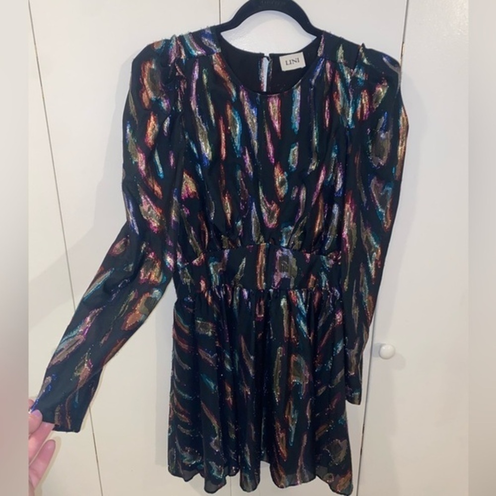 Lini Gemma Metallic Puffer Sleeve Mini Dress